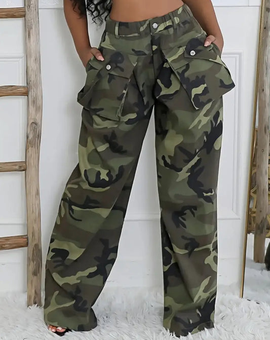 Luxe Camouflage Wideleg Pants