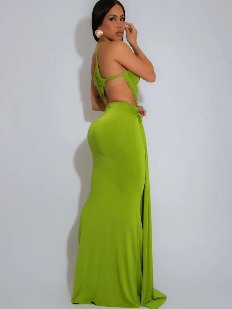 Priceless Sexy Elegant One Shoulder Split Maxi Back Cut Dress