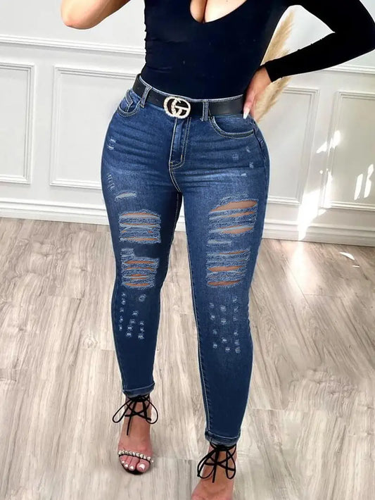 Sleek Distressed Denim Jeans