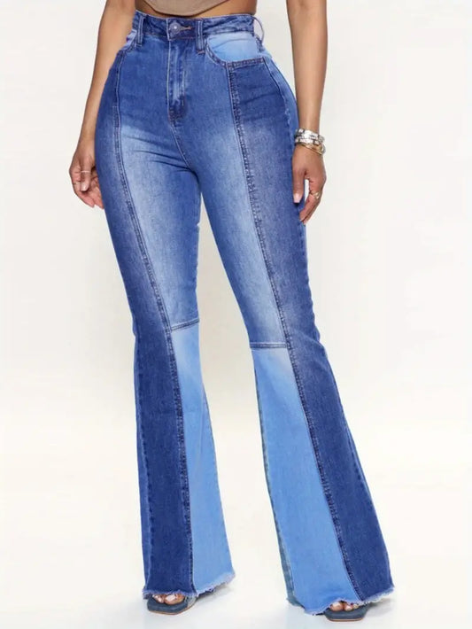Sexy Flare Colorblock Denim Jeans