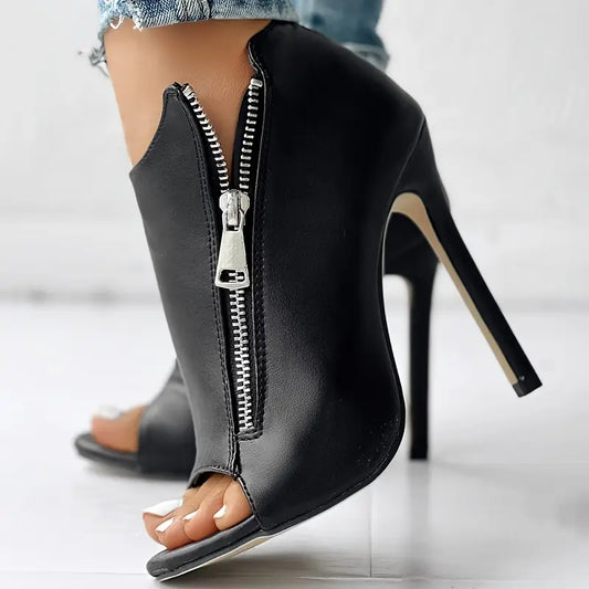 Luxe & Edgy Zip Up Leather Heels