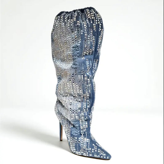 Luxe Denim Heeled Boots
