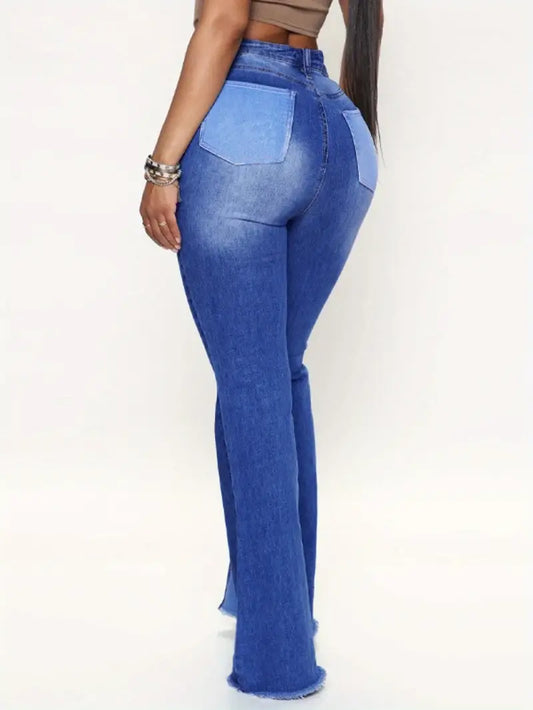 Sexy Flare Colorblock Denim Jeans