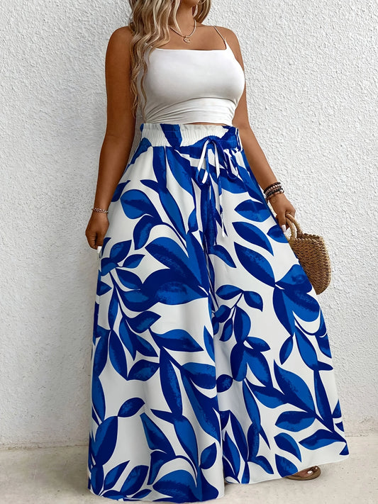 Tropical High Waist Wideleg Pants