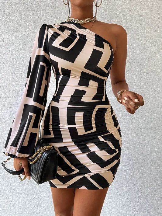 Elegant High Fashion One Sleeve Evening Dress