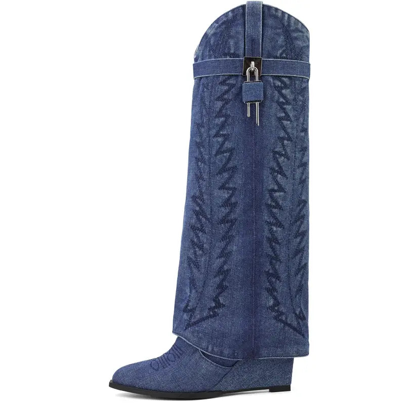 Exclusive Luxe Denim Lock Cowboy Boots