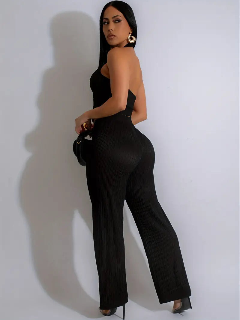 Chic Solid Color Vest & Pants Set