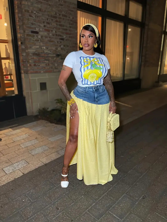 Trendy Unique High End Denim Split Skirt