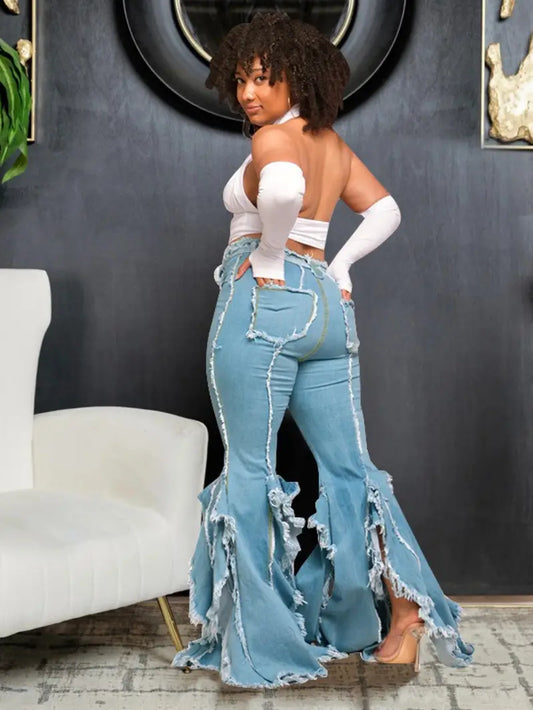 Chic Fringe Flared Denim Jeans