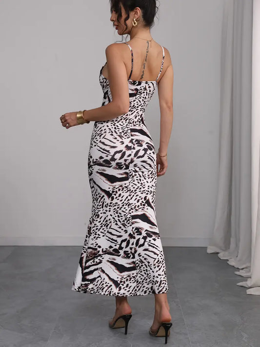 Sleek Off Shoulder Leopard Print Dress