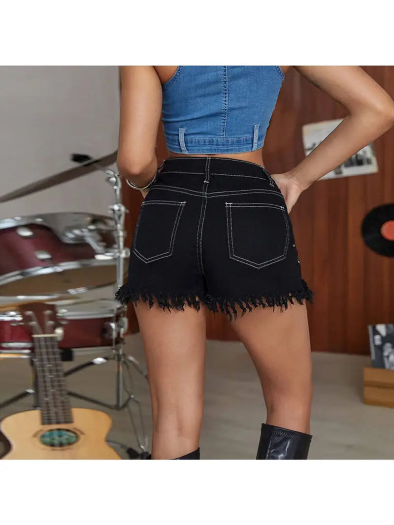 Distressed Tassel High Waist Shorts