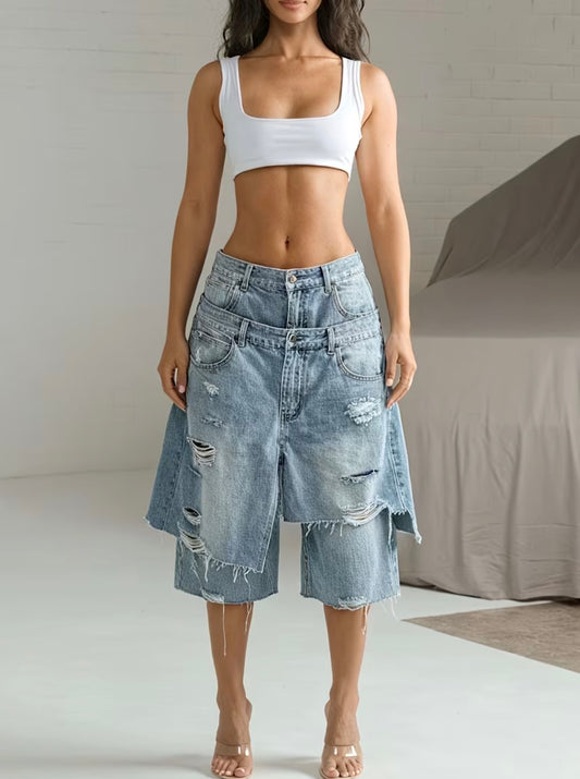 Streetchic Double Banded Distressed Shorts