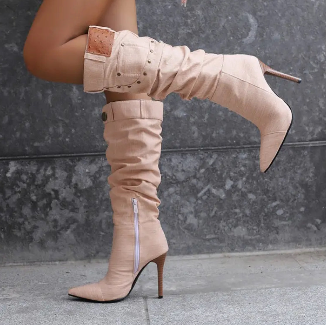 Kind of the One Chic Luxe Denim Boots