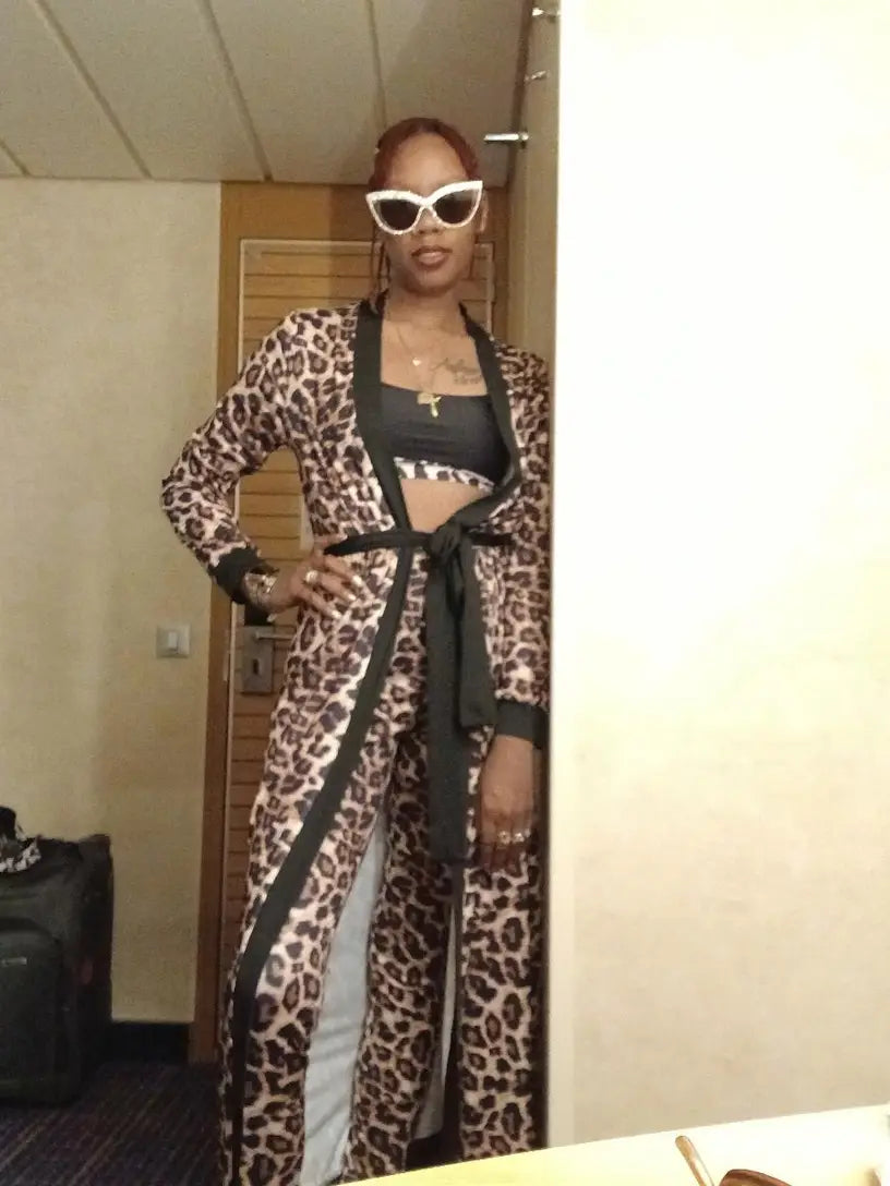 Luxe Cheetah Robe Crop Top & Pants 3 Piece Lounge Set