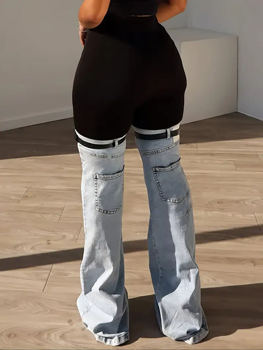 Exclusive Two Tone Belted Denim Jeans