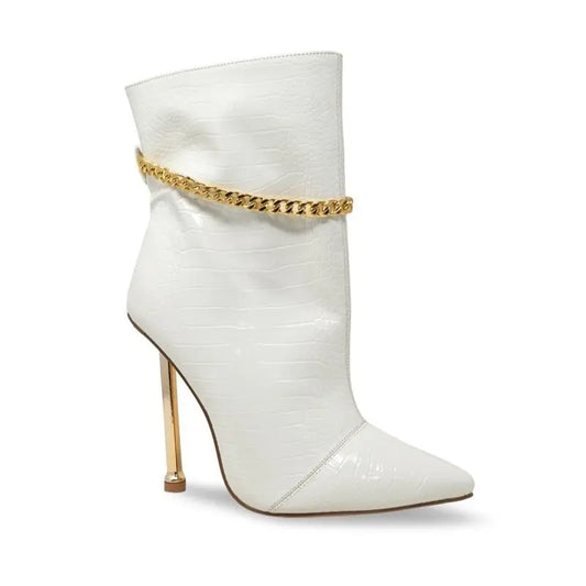 Luxury Crocodile Leather Chained Ankle Boots