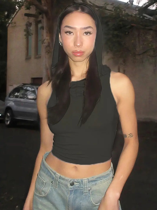 Stylish Hooded Cutout Crop Top