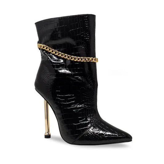 Luxury Crocodile Leather Chained Ankle Boots