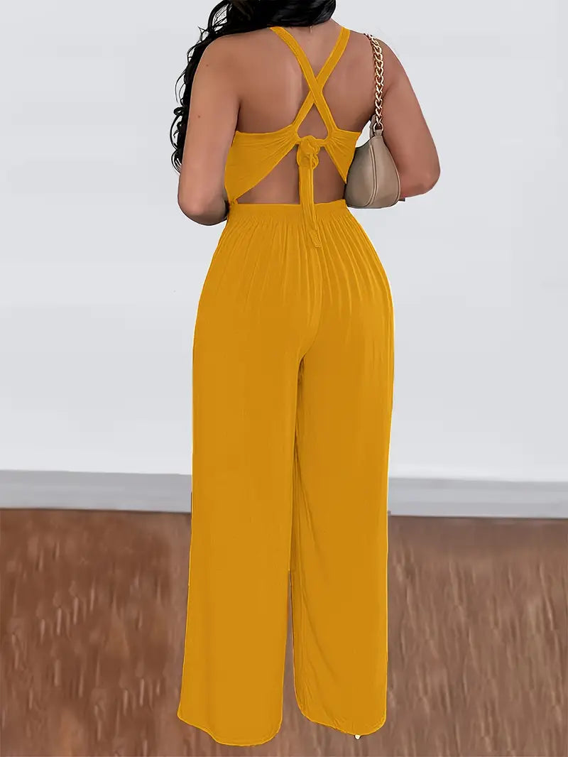 Elegant Solid Color Spaghetti Strap Jumpsuit