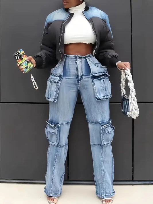 High Waisted Chic Cargo Jeans