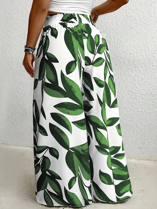 Tropical High Waist Wideleg Pants
