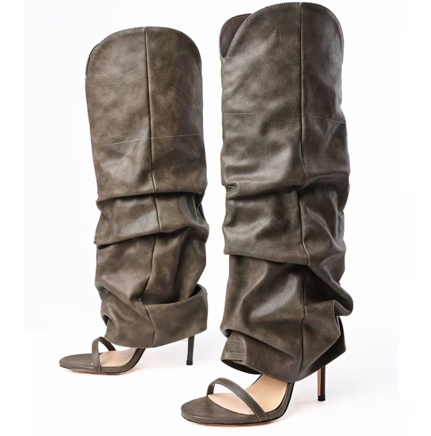 Exclusive Luxe Leather Ruched Knee High Heels