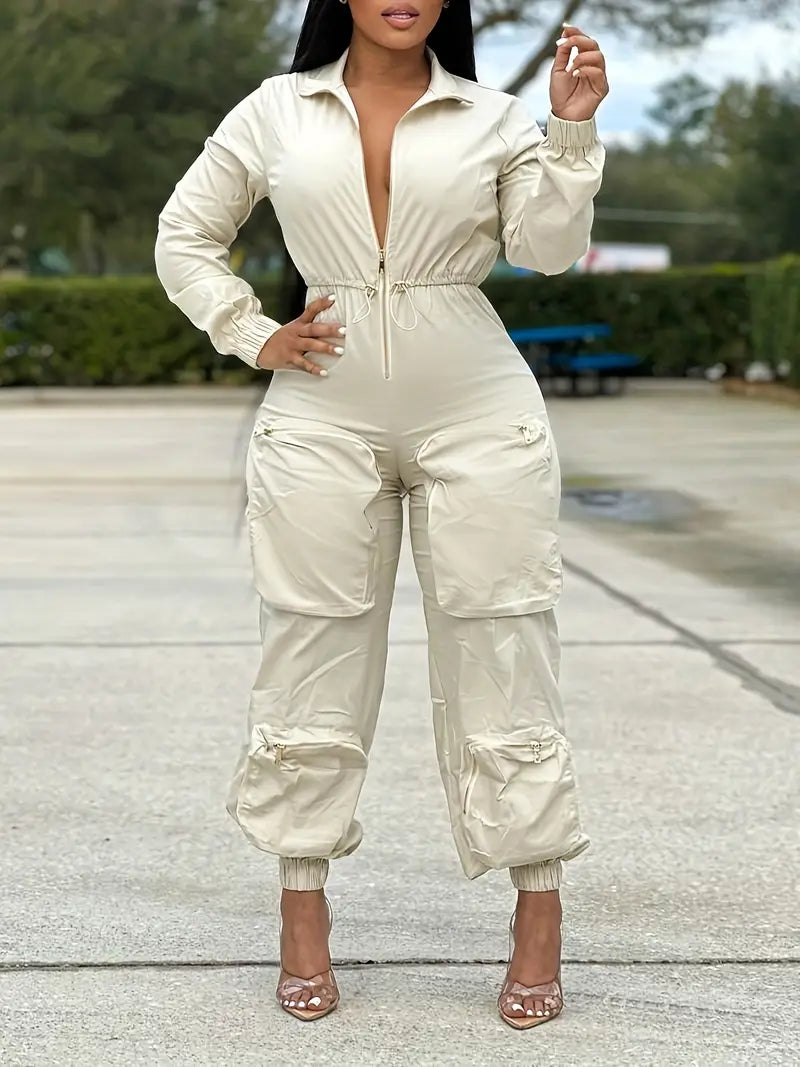Zip-up Cargo Jumpsuit