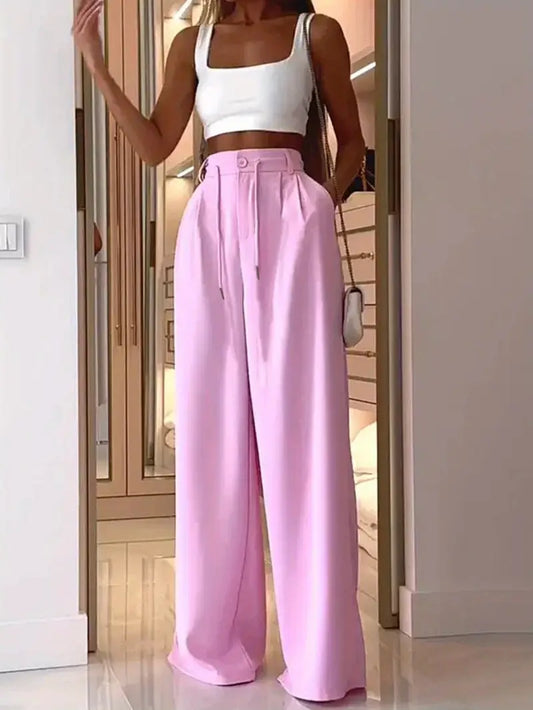 Casual Chic Drawstring Wideleg Office Pants