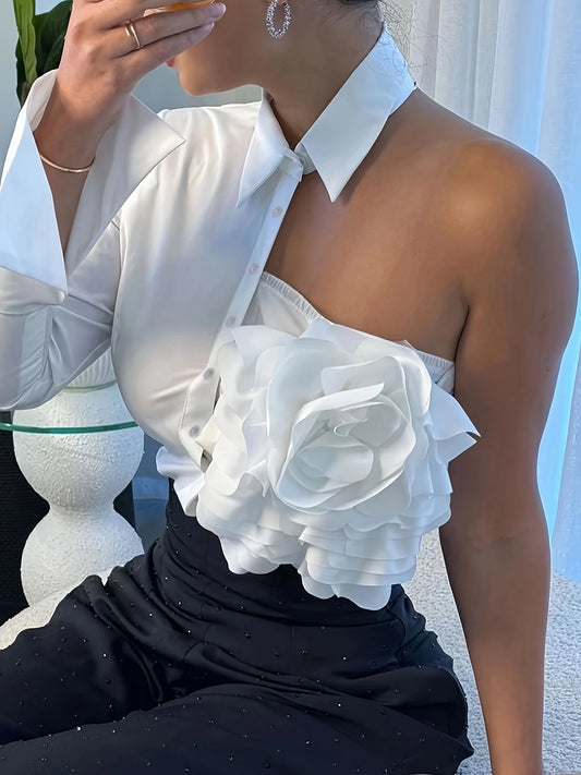 Sleek Unique Rose Sleeve Cut Elegant Top