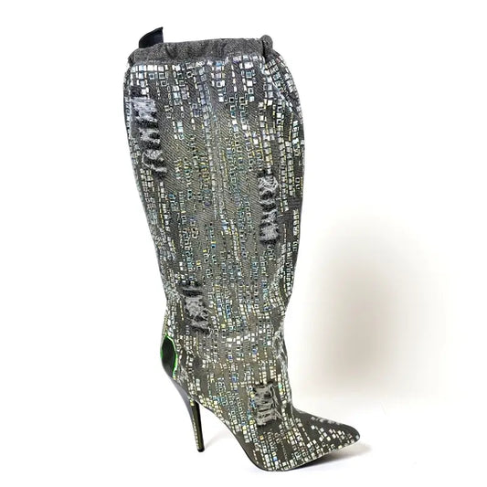 Luxe Denim Heeled Boots