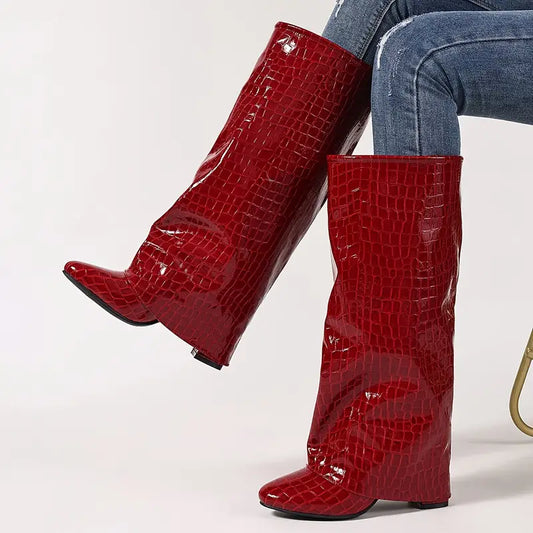 Crocodile Knee High Boots