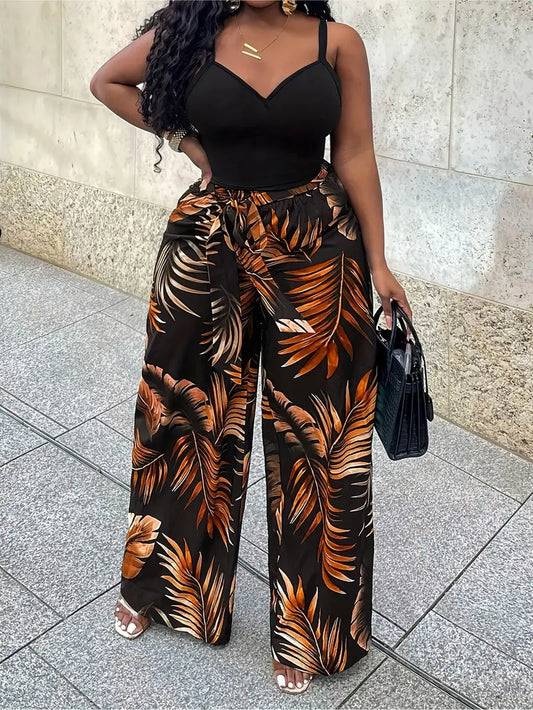 High Waisted Tropical Wide Leg Pants