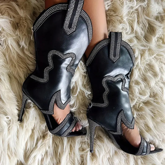 Sexy High Fashion Cowboy Open Toe Heels