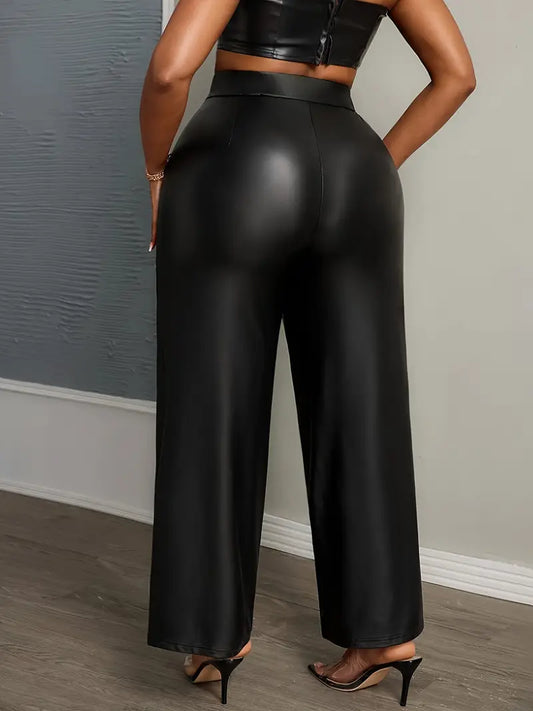 Leather Wide Leg Business Chic Pants
