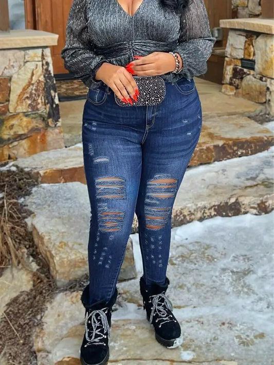 Sleek Distressed Denim Jeans