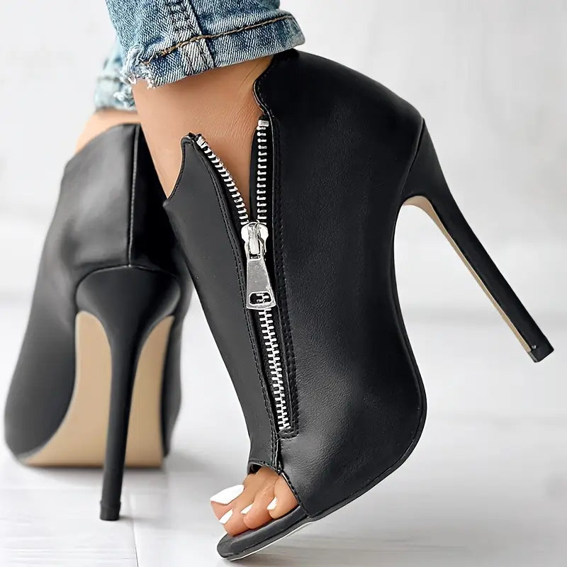 Luxe & Edgy Zip Up Leather Heels