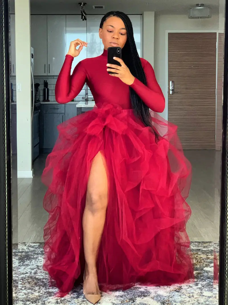 High Waist Mesh Layered Princess Skirt