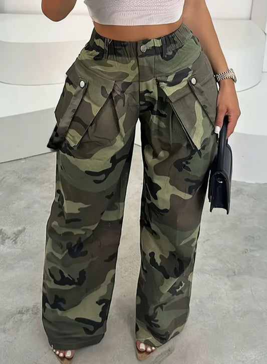 Luxe Camouflage Wideleg Pants