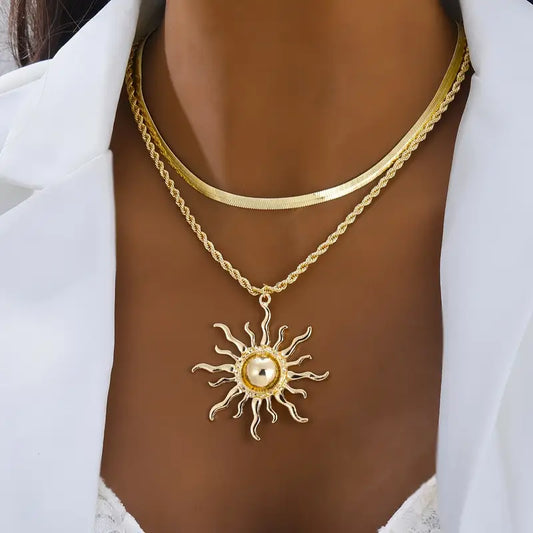 Boho Double Layer Sun Necklace
