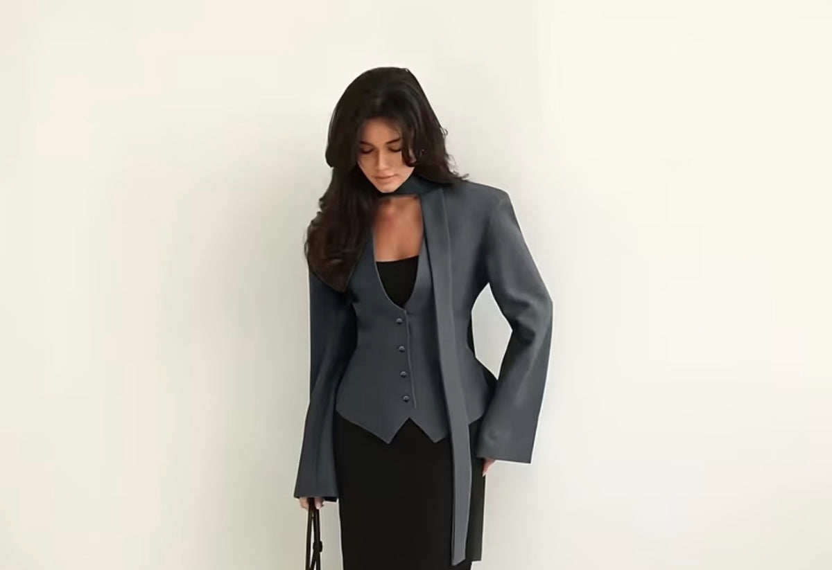 Business Cardigan With Scarf