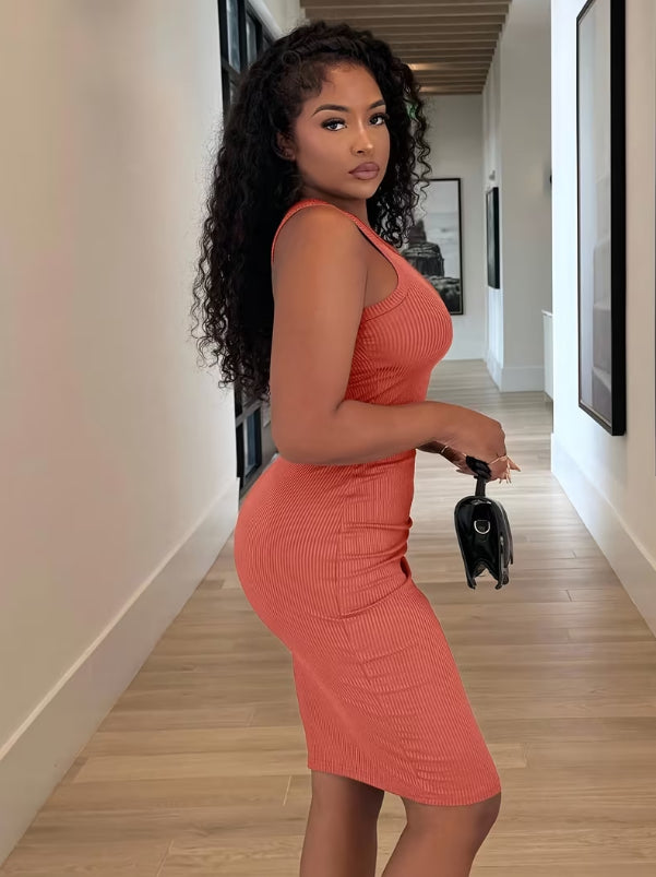 Solid Casual Peach Sundress