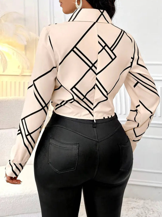 Elegant Long Sleeve Cropped Business Shirt