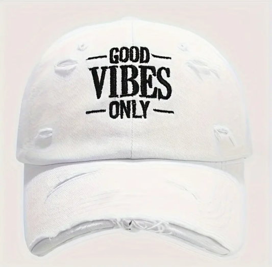 Only Good Vibes Distressed Denim Hat