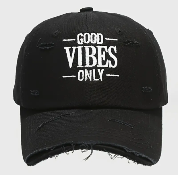 Only Good Vibes Distressed Denim Hat