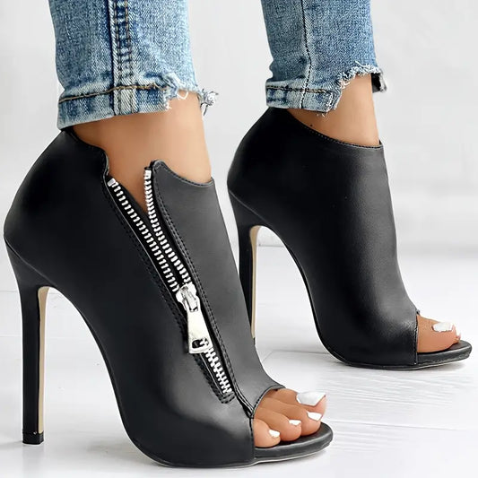 Luxe & Edgy Zip Up Leather Heels