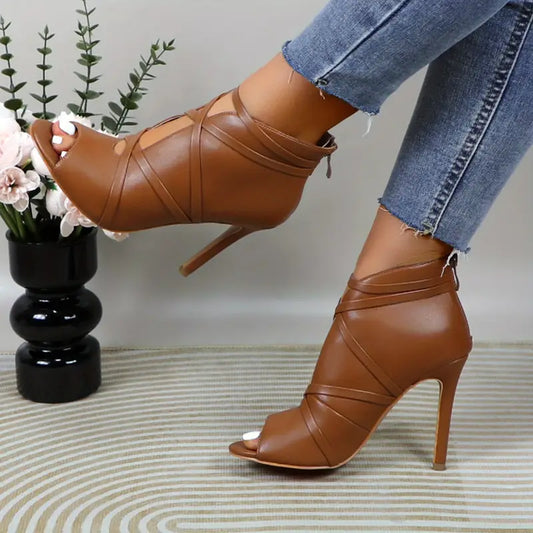 Luxe Leather Open Toe High Heels
