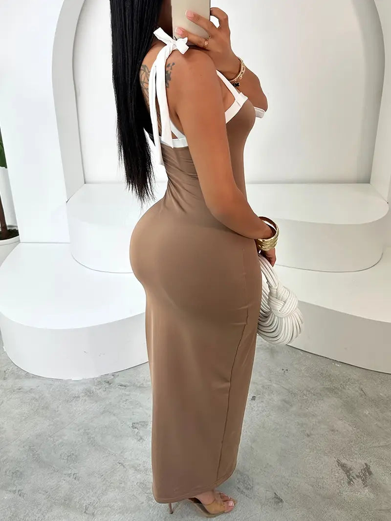 Elegant Color Block Maxi Dress