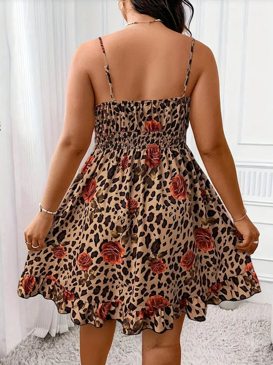 Classy Cheetah Print Rose Summer Dress