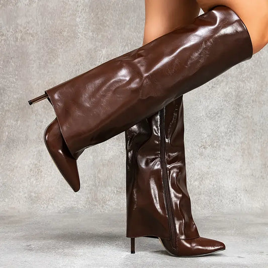 Cocoa Luxe Knee High Leather Folded Boots
