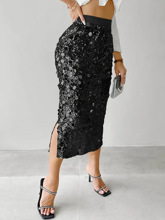Sequinned Chic High Waist Maxi Skirt